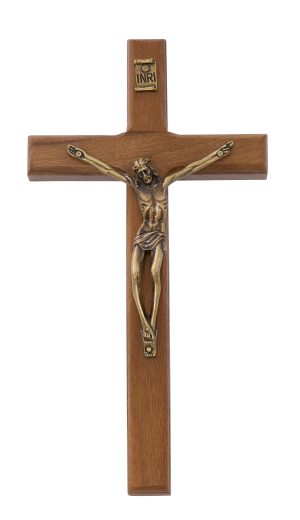 7" BRAZILLIAN WALNUT WOOD WITH GOLD CORPUS CRUCIFIX BOXED