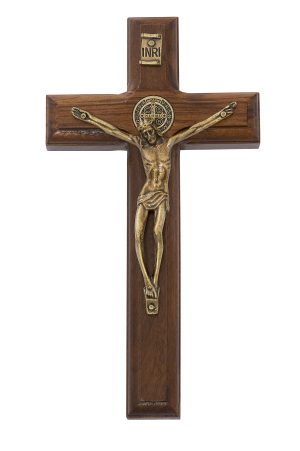 4.75" BRAZILLIAN WALNUT WOOD WITH GOLD CORPUS CRUCIFIX BOXED