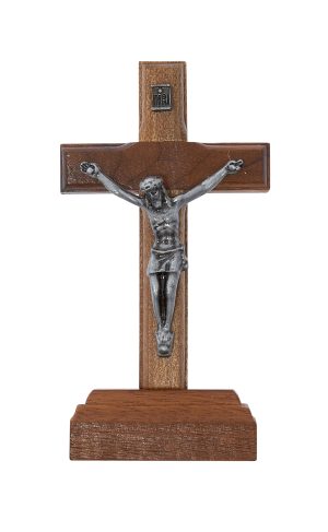3.75" BRAZILLIAN WALNUT WOOD WITH SILVER CORPUS STANDING CRUCIFIX BAGGED