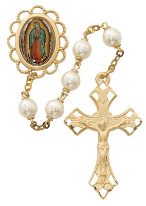 Pearl like Guadalupe Rosary Boxed