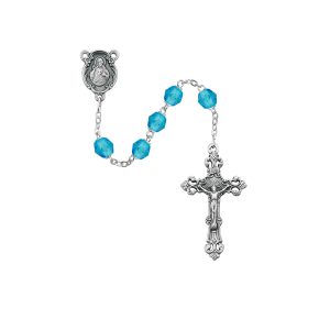 Aqua Glass March Rosary Boxed