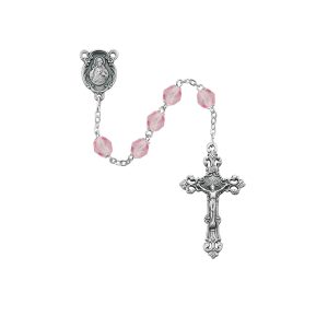 Pink Glass October Rosary Boxed