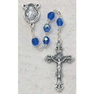 Dark Blue Glass September Rosary Boxed