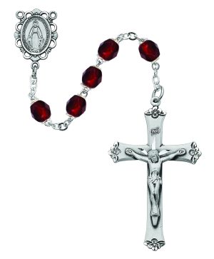 Dark Red Glass January Rosary Boxed