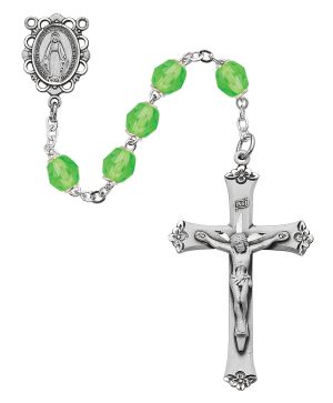 Light Green Glass August Rosary Boxed