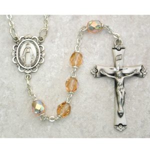 Pink Glass October Rosary Boxed