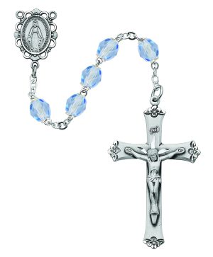 Light Blue Glass December Rosary Boxed