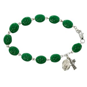7.5in Green Shamrock Rosary Bracelet Boxed