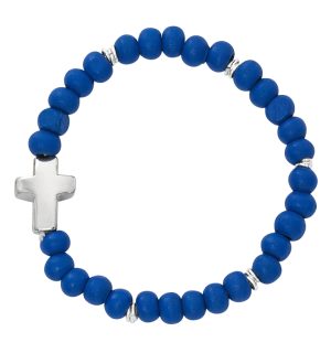 BABY BLUE WOOD STRETCH BRACELET AND HANG BAG