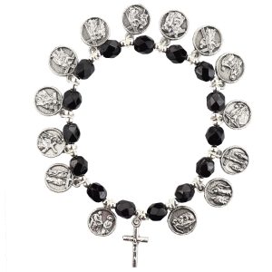Black Stations of the Cross Stretch Bracelet Carded