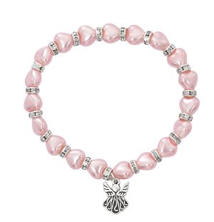 5.5" PINK PEARL HEART BABY BRACELET AND HANG BAG