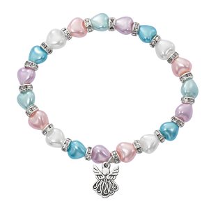 5.5" MULT PEARL HEART BABY BRACELET AND HANG BAG