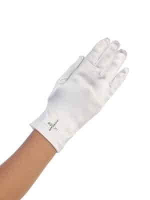 Satin Communion Gloves Rhinestone Cross