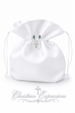 First Communion Purse with Dangle Cross and Rosebud
