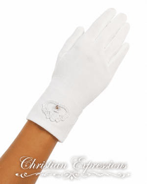 Satin First Communion Gloves with Irish Claddagh