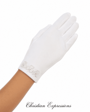 Matte Satin First Communion Gloves with Irish Shamrocks