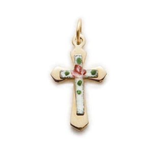 Gold over Sterling Silver Cloisonne Cross Boxed
