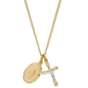Gold over Sterling Silver Miraculous and Crucifix
