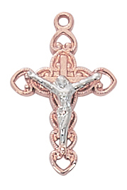 Rose Gold on Sterling Two Tone Crucifix Boxed