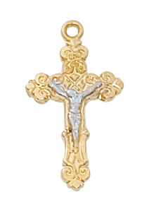 Gold over Sterling Two Tone Crucifix Pendant