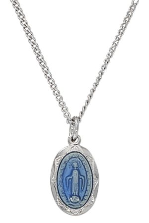 Sterling Miraculous blue enamel Baby Pendant on 13" chain Boxed