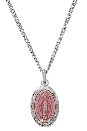 Sterling Miraculous pink enamel Baby Pendant on 13" chain Boxed