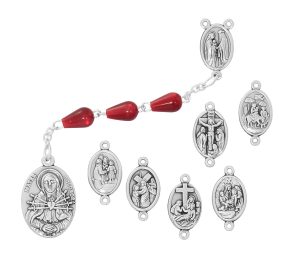 Red Teardrop Seven Sorrows Rosary Boxed