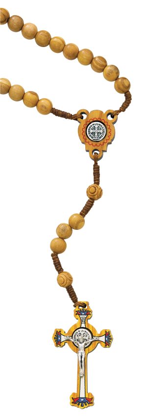 Olive Wood St Benedict Rosary Boxed