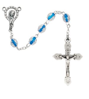 BLUE CRYSTAL ROSARY BOXED.