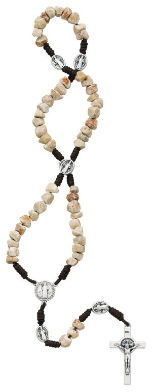 Corded Stone St Benedict Rosary Boxed