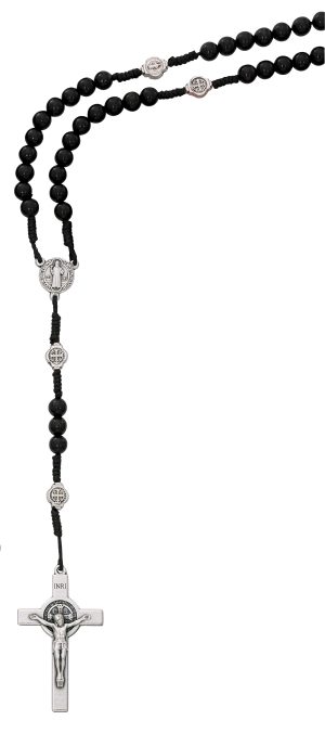 Black Corded St Benedict Rosary Boxed