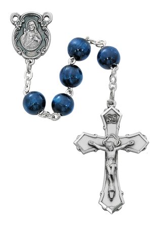 BLUE WOOD ROSARY BOXED