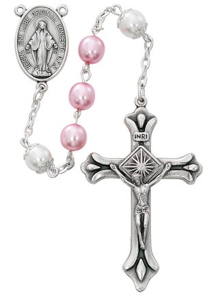 Pink and White Rosary Boxed