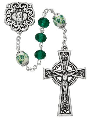 Green and Ceramic Celtic Rosary Boxed