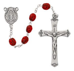 Red Lady Bug Rosary Boxed