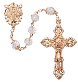 Rose Gold plated Crystal Rosary Boxed