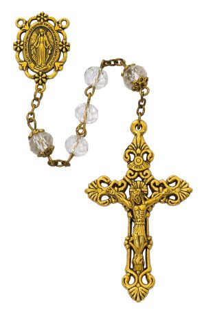 Antique Gold Plating Crystal Rosary Boxed