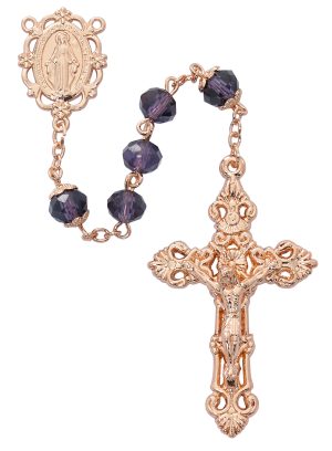 Rose Gold plated Amethyst Rosary Boxed