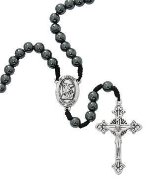 CORDED ST MICHAEL HEMATITE ROSARY BOXED
