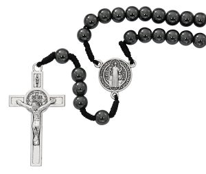 CORDED MIRACULOUS HEMATITE ROSARY BOXED