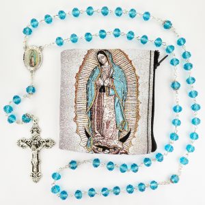 Aqua Lady of Guadalupe Rosary in Pouch