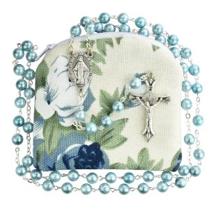 Light Blue Rosary in Pouch