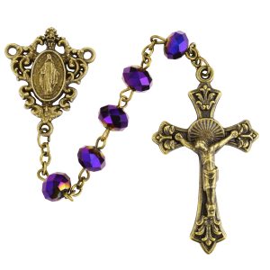 ANTIQUE GOLD METALLIC PURPLE ROSARY