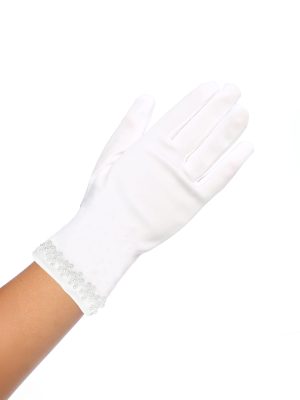 Matte Satin Communion Gloves with Pearls