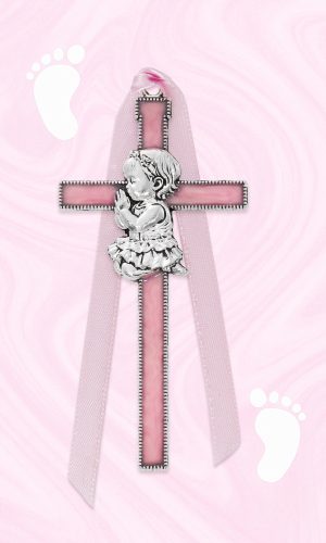 3.5" PINK GIRL CRIB CROSS RIBBON CARDED