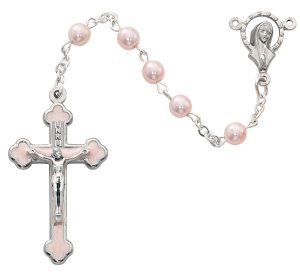 5mm Pink Rosary Pink Epoxy Crucifix Boxed