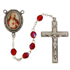 Red Aurora Sacred Heart Rosary Boxed