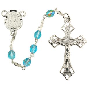 Aqua Aurora Glass Rosary Boxed