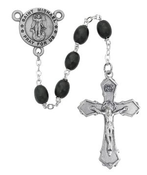 Black Wood St Michael Rosary Boxed