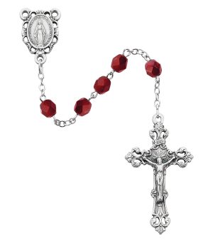 Dark Red Glass January Rosary Boxed